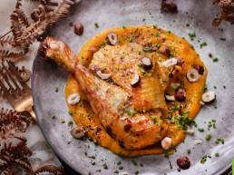 Recette facile pour 4 personnes cuisses rôties de Poulet Fermier des Landes et purée butternut coco noisette